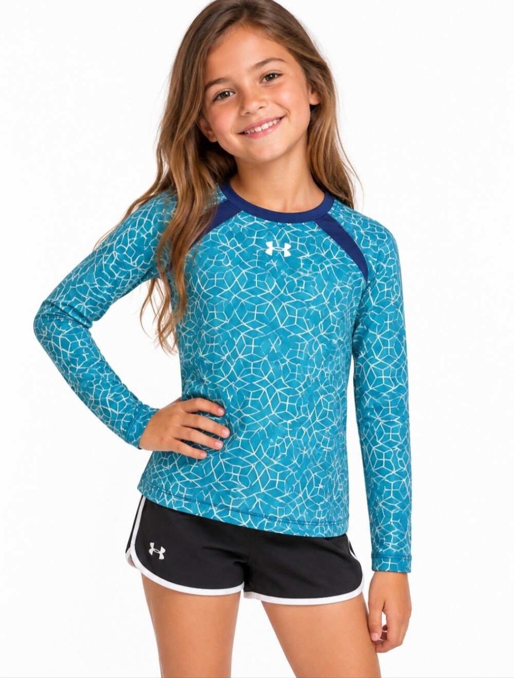 Under Armour ColdGear Youth Girls YLG Fitted Long Sleeve Compression Shirt Blue